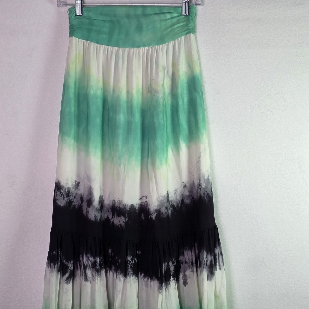 A.L.C. 100% Silk Boho Maxi Skirt  Tie Dye Ombre Tiered Flowy Lined Womens Sz 2 - Picture 12 of 12